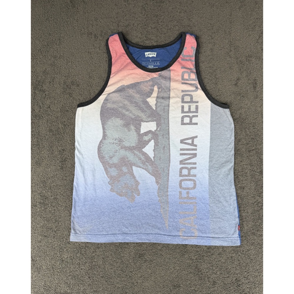 Levis Mens California Republic Bear Graphic Tank Top Blue Ombre Large